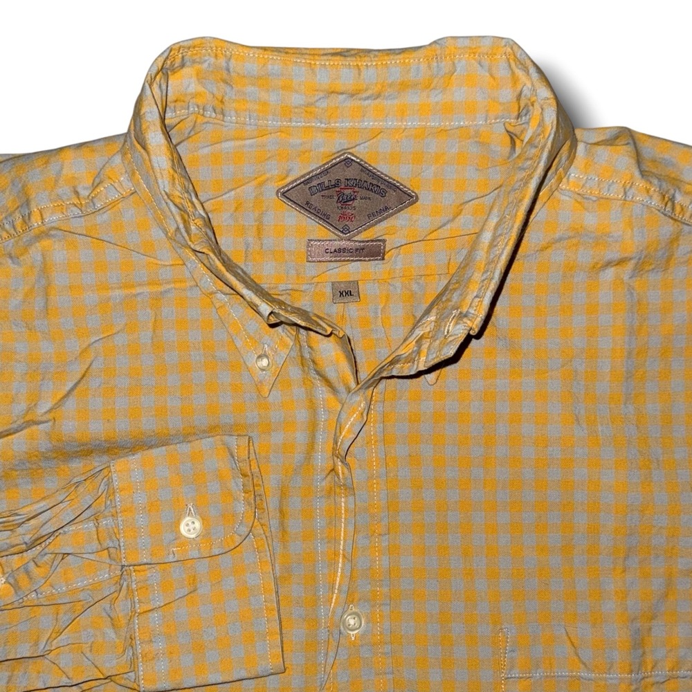Bills Khakis Mens XXL Classic Fit Gingham Button Down Shirt Yellow Grey LSBT